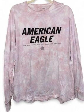 American Eagle Pink Tie-Dye Long Sleeve Graphic Tee